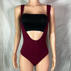 Deep plunge maroon red leotard